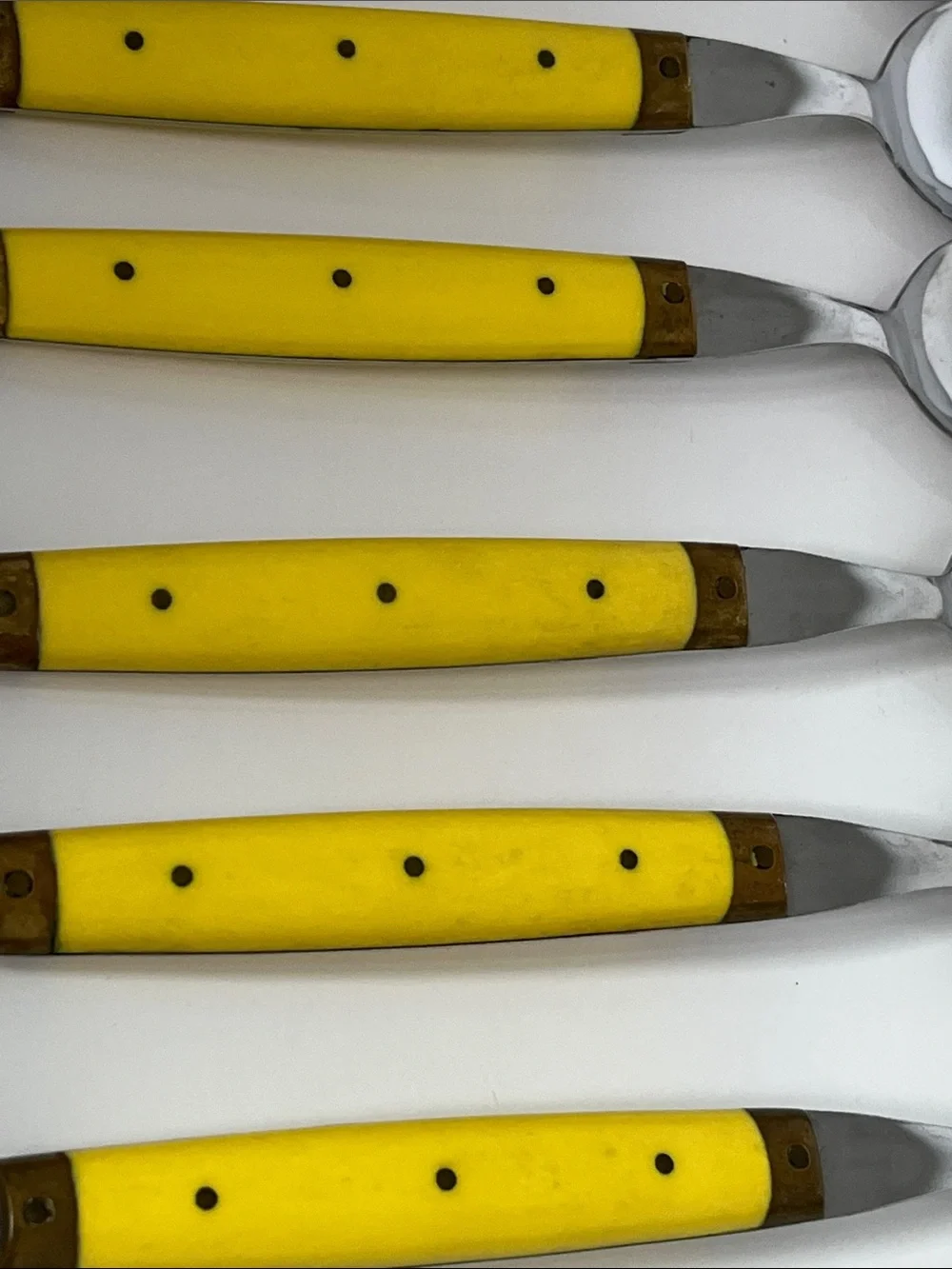 Vintage Bonniers France Yellow Handle Spoon Set MCM French Bistro Brass Flatware